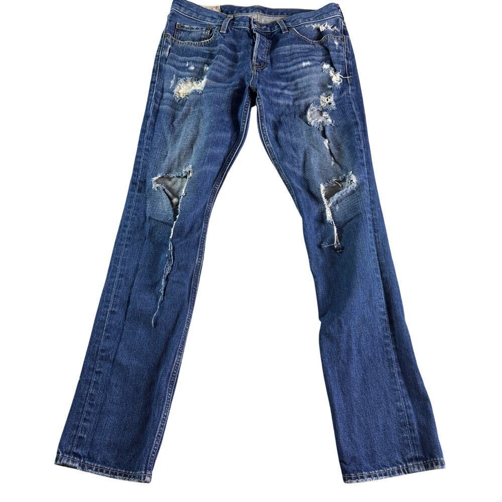 Hollister Morgan Mens Straight Leg Jeans W33 L32 Heavy Distressed